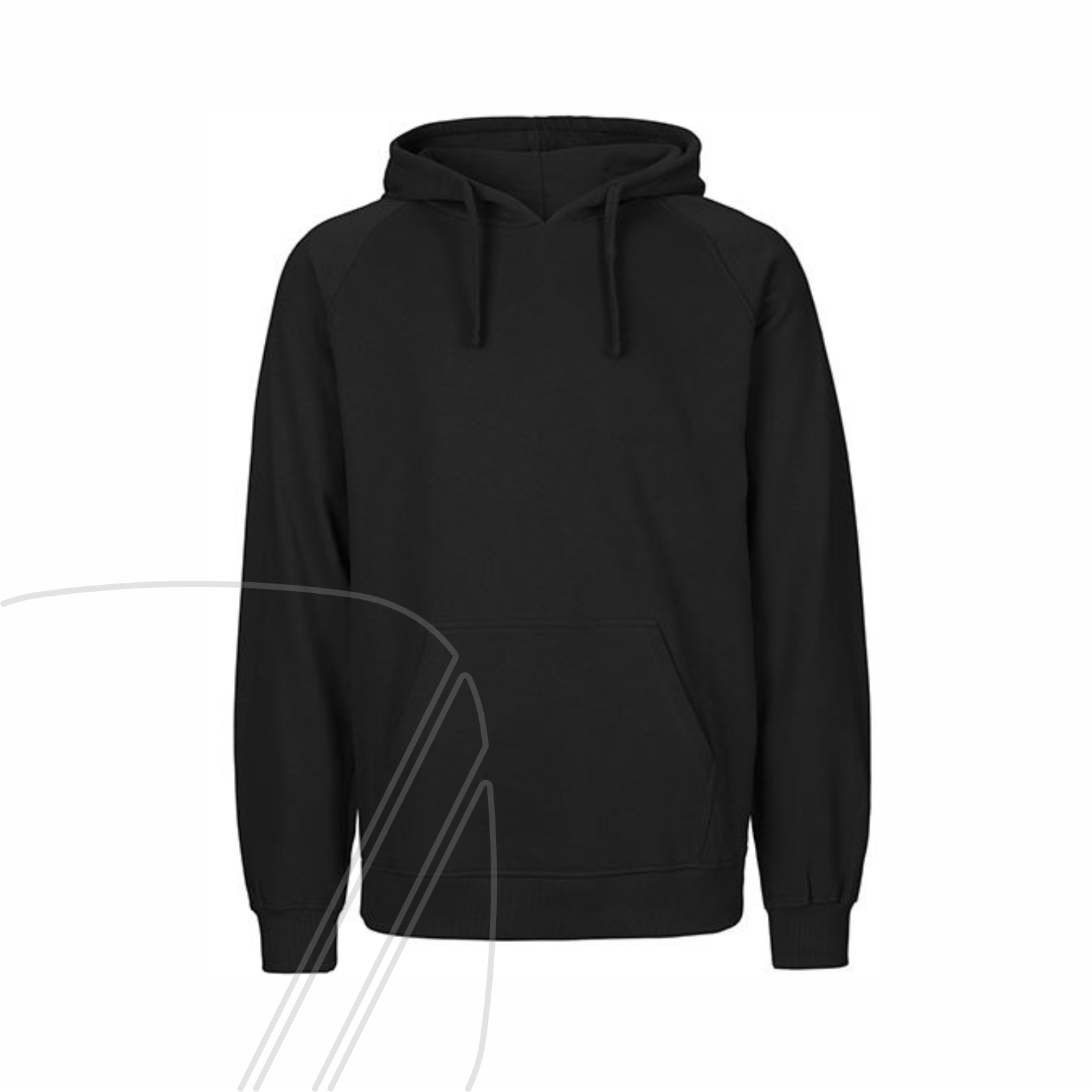 Vorderansicht eines schwarz bawearia Hoodies mit Kängurutasche, Kordelzug und ohne Aufdruck.