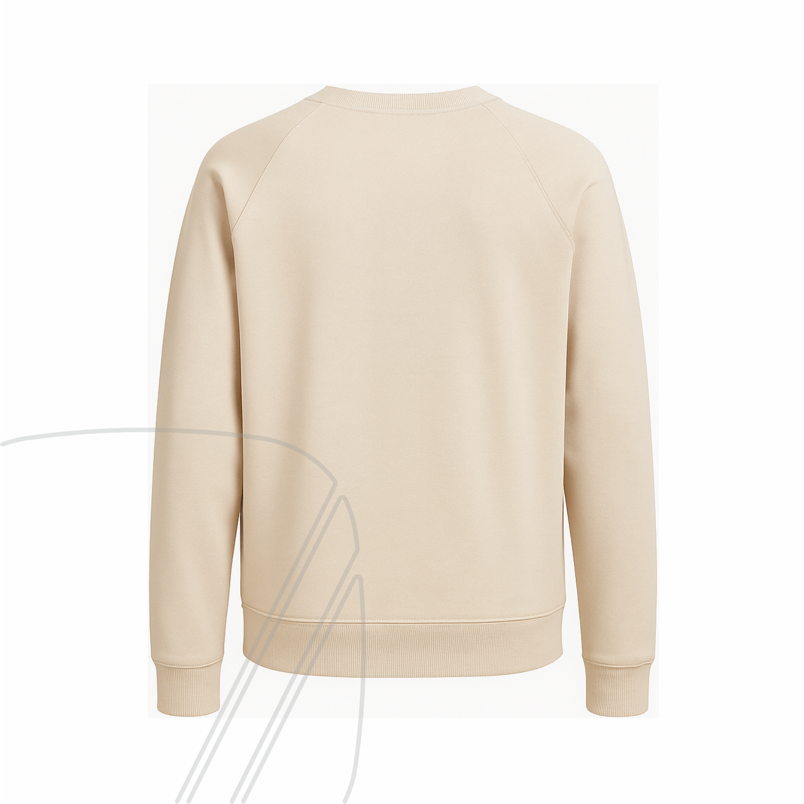 Rückansicht eines beigen bawearia Sweatshirts ohne Aufdruck.