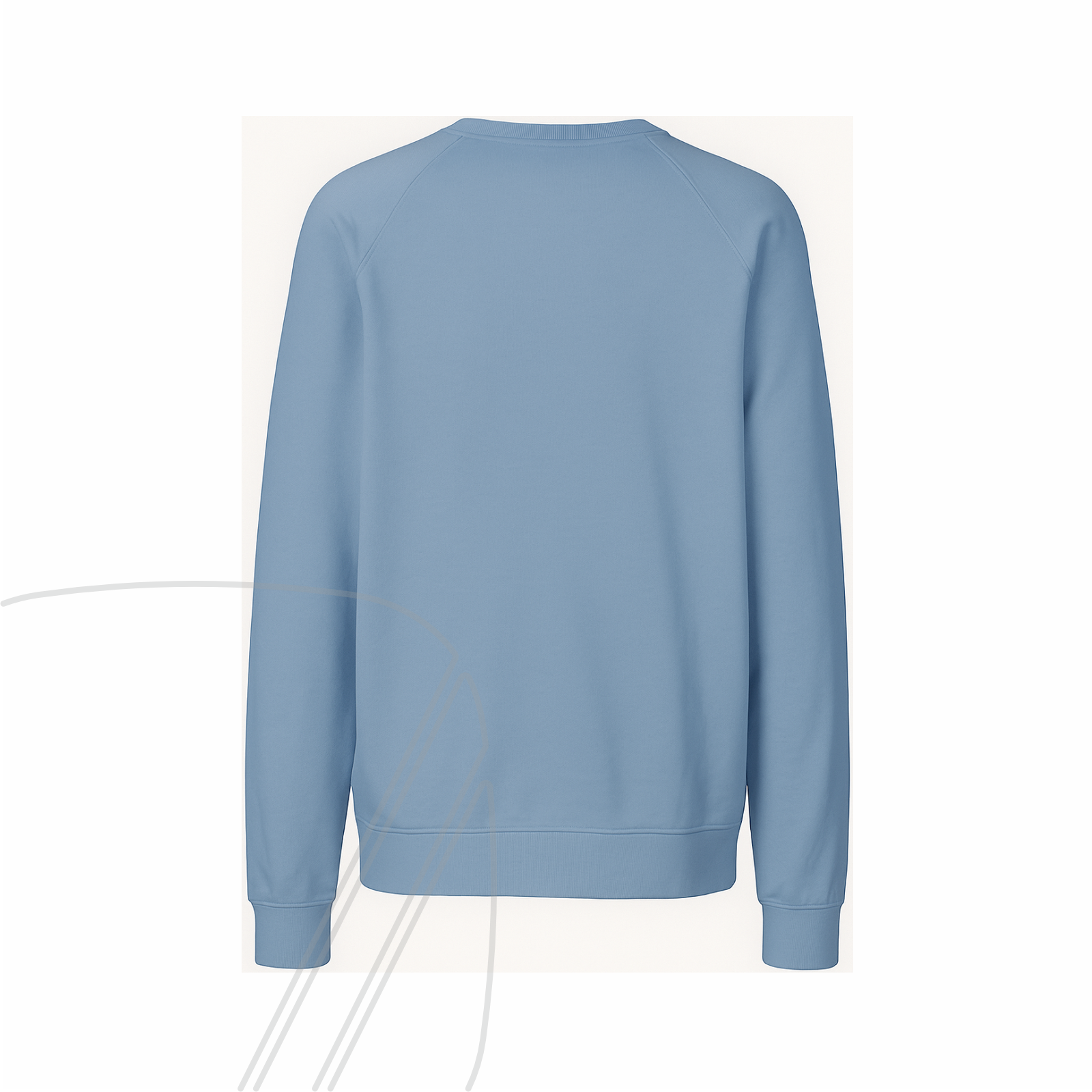 Rückansicht eines blauen bawearia Sweatshirts ohne Aufdruck.