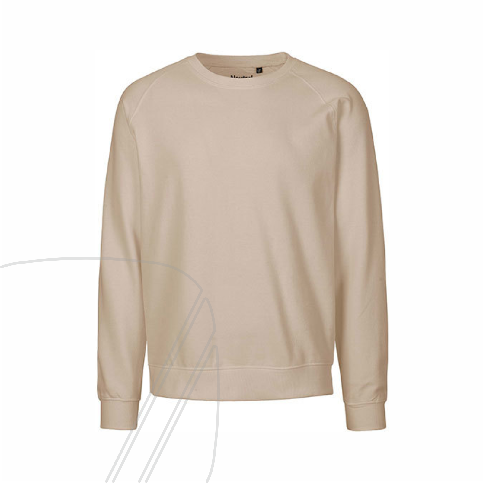 Vorderansicht eines sand bawearia Sweatshirts mit Rundhalsausschnitt und ohne Aufdruck.